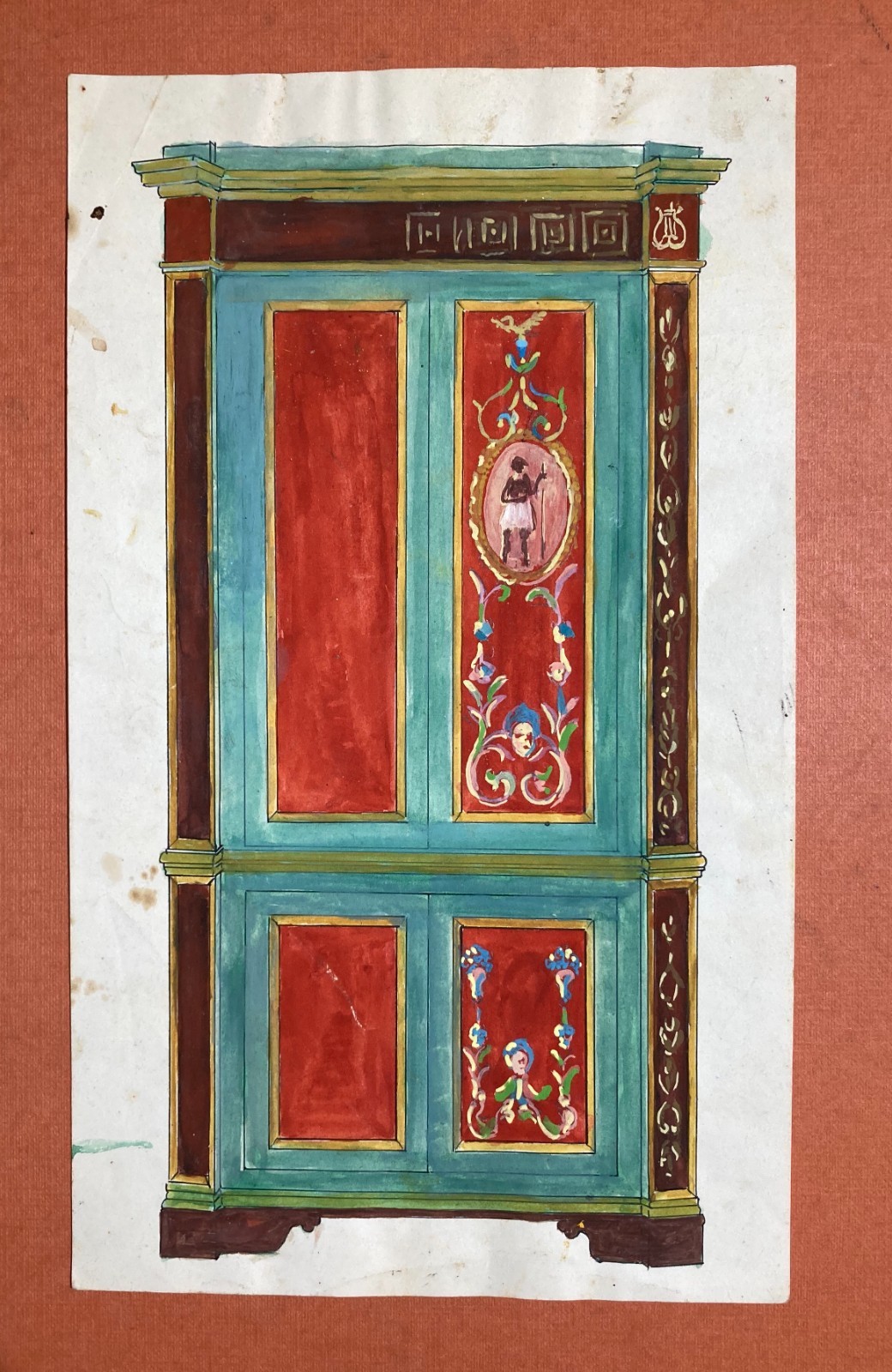 Arti Decorative: Progetto Di Mobile Dipinto. Acquerello Con Decori Artistici
