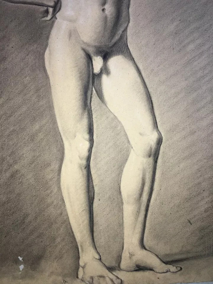 Studio Accademico Di Nudo Maschile: Disegni Fronte Retro Del XIX Secolo