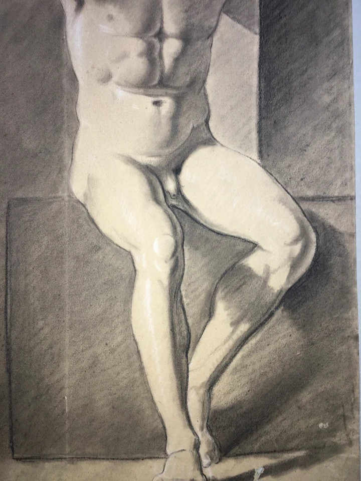 Studio Accademico Di Nudo Maschile: Disegni Fronte Retro Del XIX Secolo