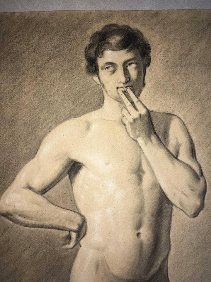 Studio Accademico Di Nudo Maschile: Disegni Fronte Retro Del XIX Secolo