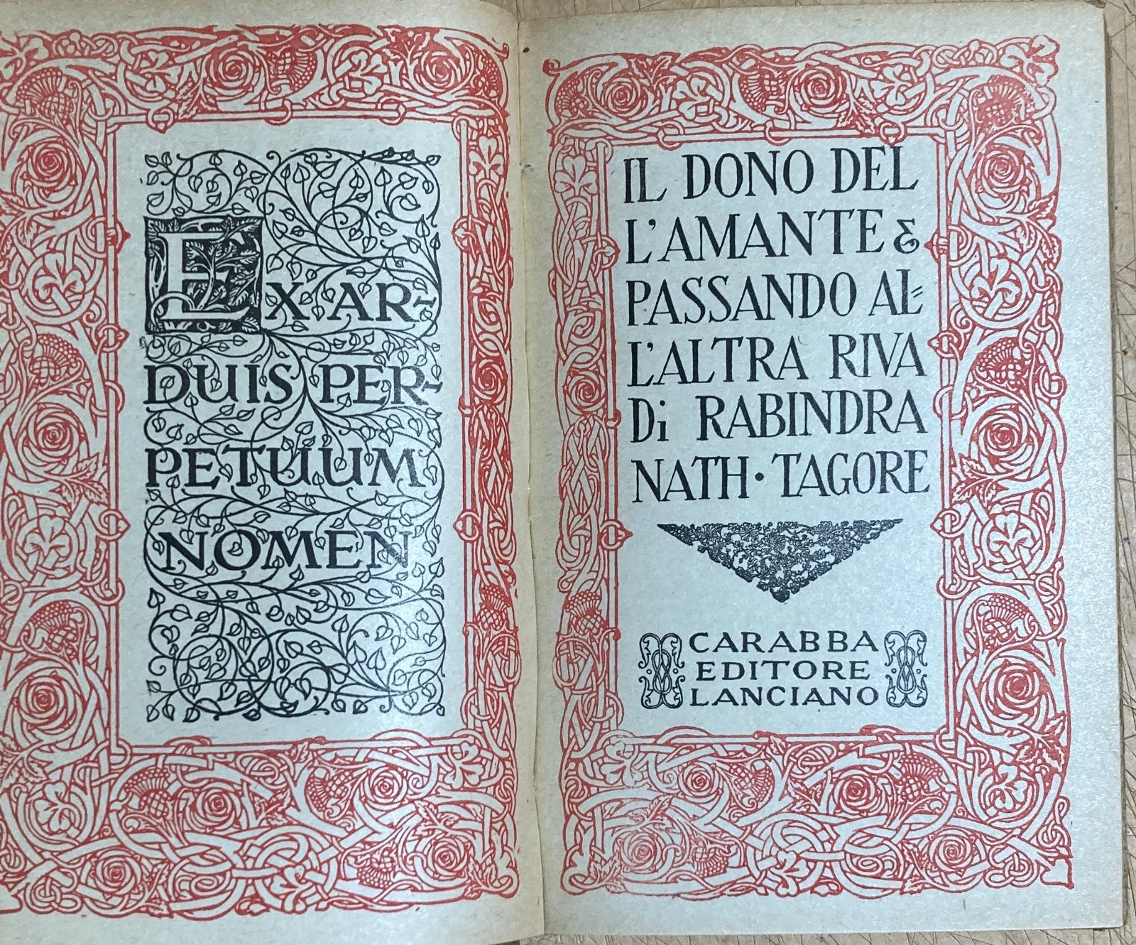 Rabindranath Tagore, Il Dono Dell'Amante E Passando All'Altra Riva   Carabba, 1920