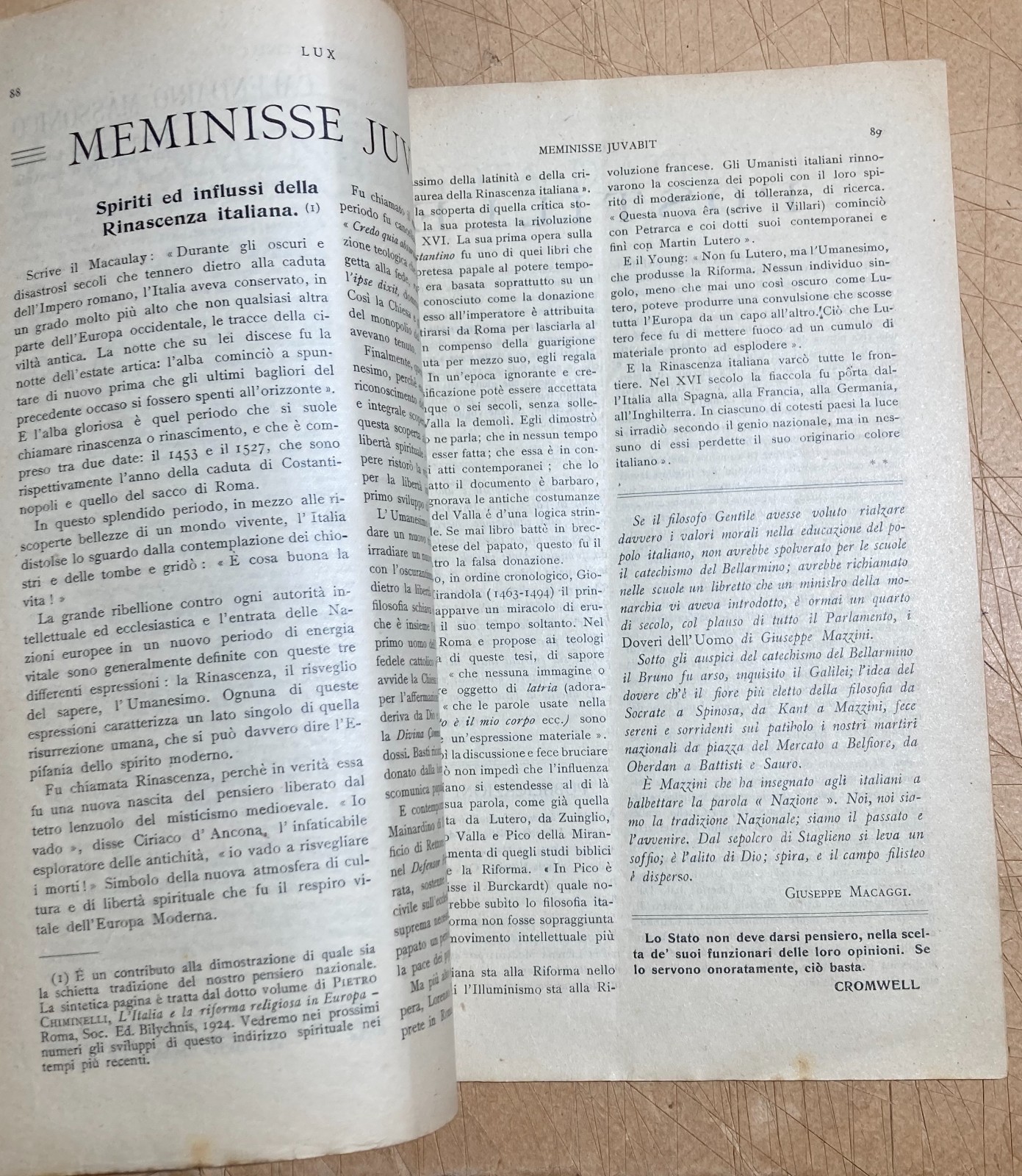 Massoneria E Risorgimento: Antica Rivista Lux, Maggio 1925, Loggia Ponzio Di Nicastro