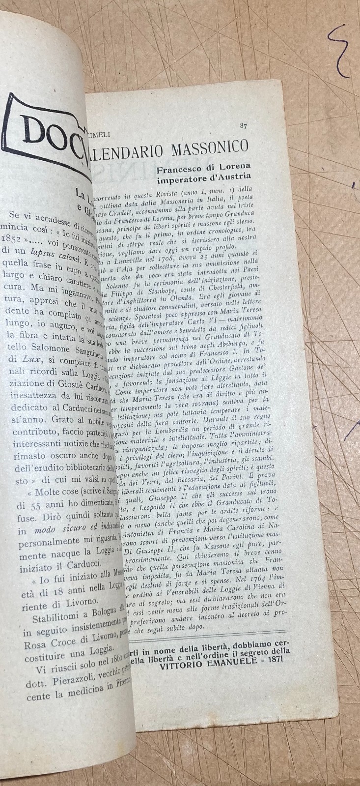 Massoneria E Risorgimento: Antica Rivista Lux, Maggio 1925, Loggia Ponzio Di Nicastro