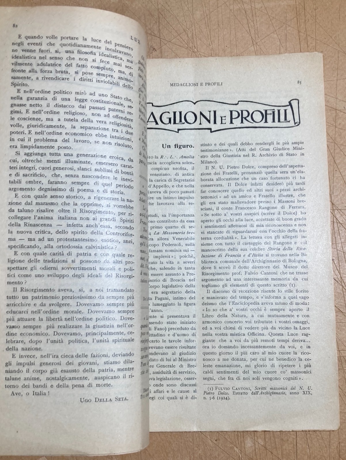 Massoneria E Risorgimento: Antica Rivista Lux, Maggio 1925, Loggia Ponzio Di Nicastro