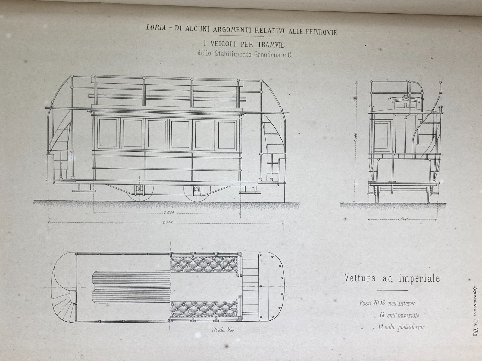 Ingegneria Ferroviaria: Veicoli Per Tramvie, Stabilimento Grondona. Cinque Litografie, 1882