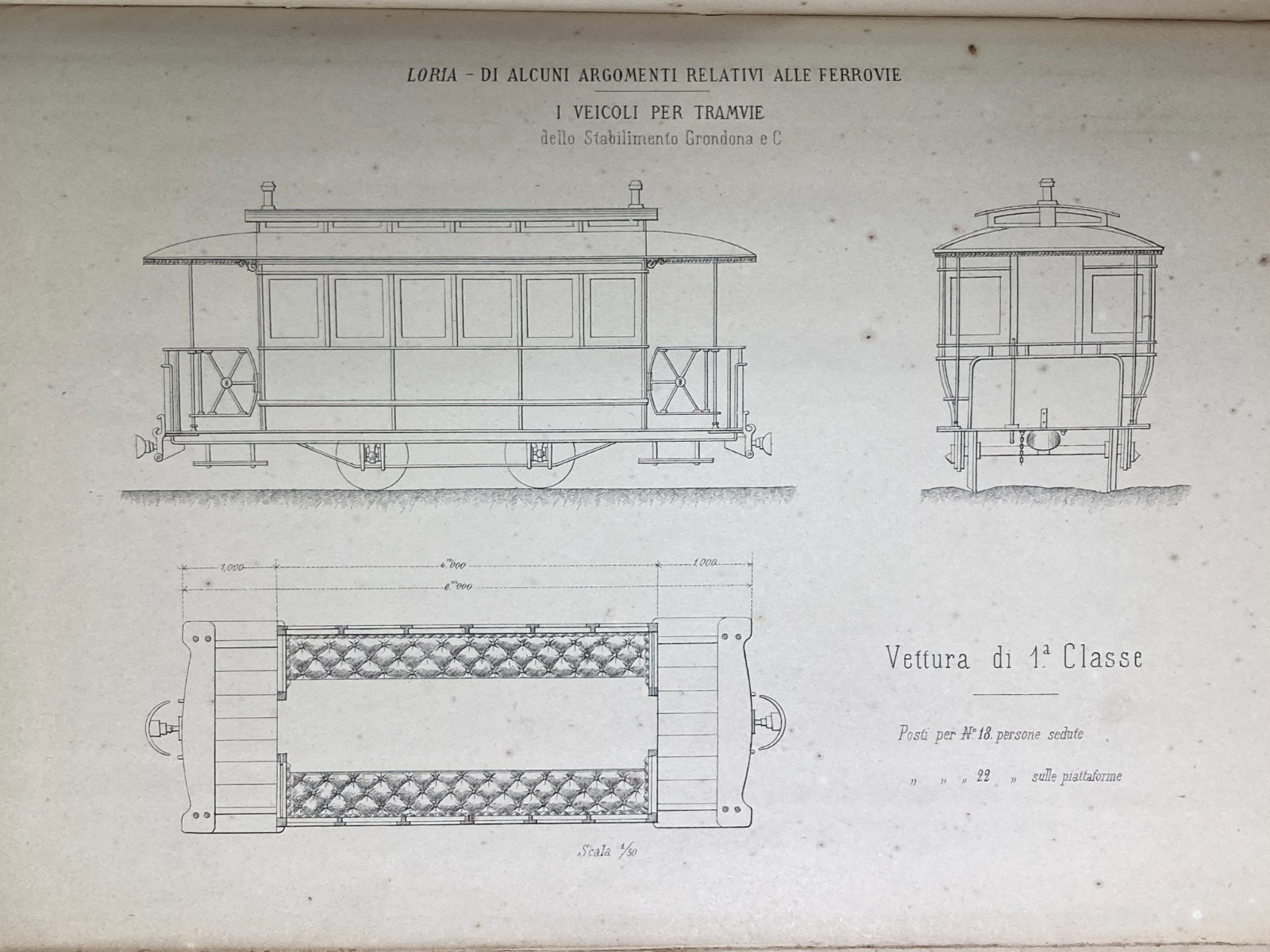 Ingegneria Ferroviaria: Veicoli Per Tramvie, Stabilimento Grondona. Cinque Litografie, 1882