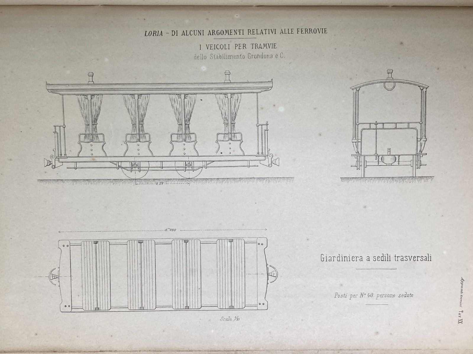 Ingegneria Ferroviaria: Veicoli Per Tramvie, Stabilimento Grondona. Cinque Litografie, 1882