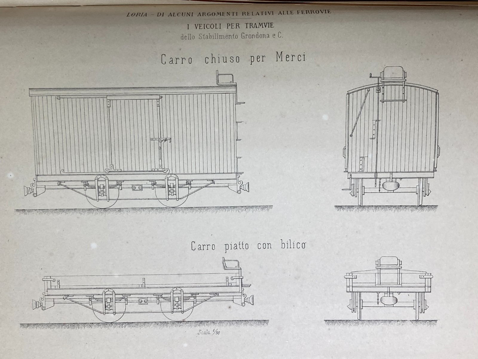 Ingegneria Ferroviaria: Veicoli Per Tramvie, Stabilimento Grondona. Cinque Litografie, 1882