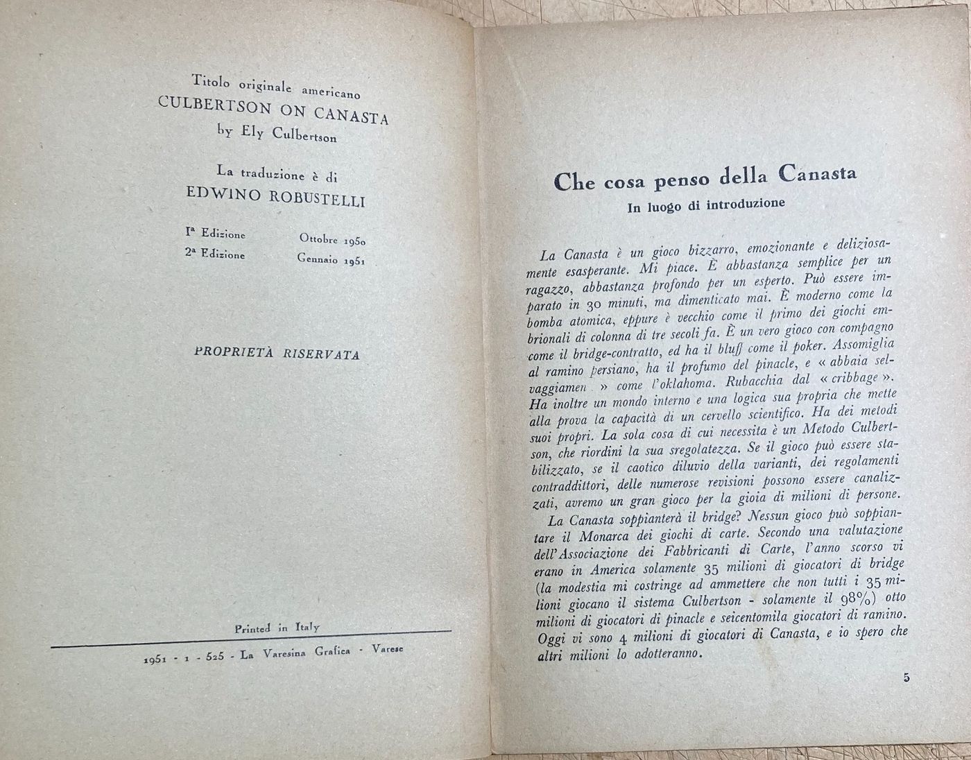 Giochi Di Società: Canasta. Edizione d'Epoca. Corticelli, Culbertson, Peracchi. 1951