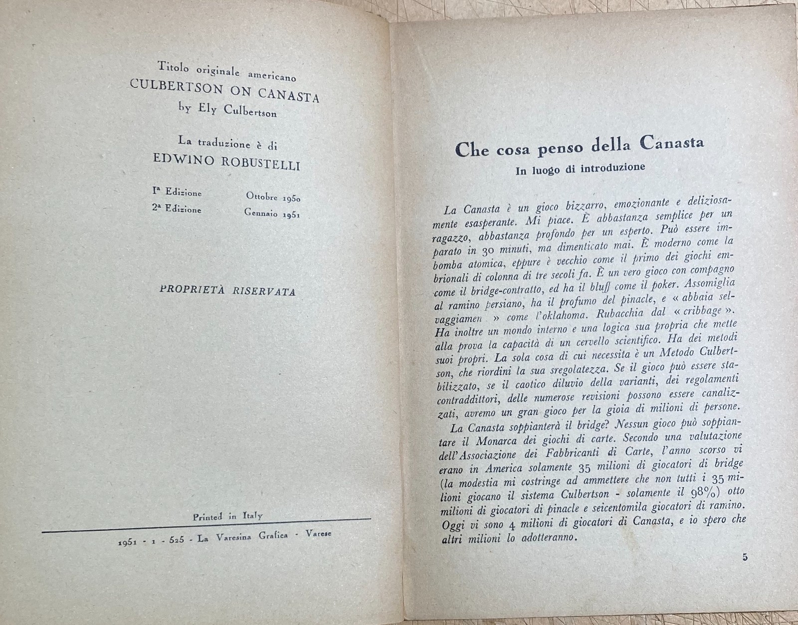 Giochi Di Società: Canasta. Edizione d'Epoca. Corticelli, Culbertson, Peracchi. 1951