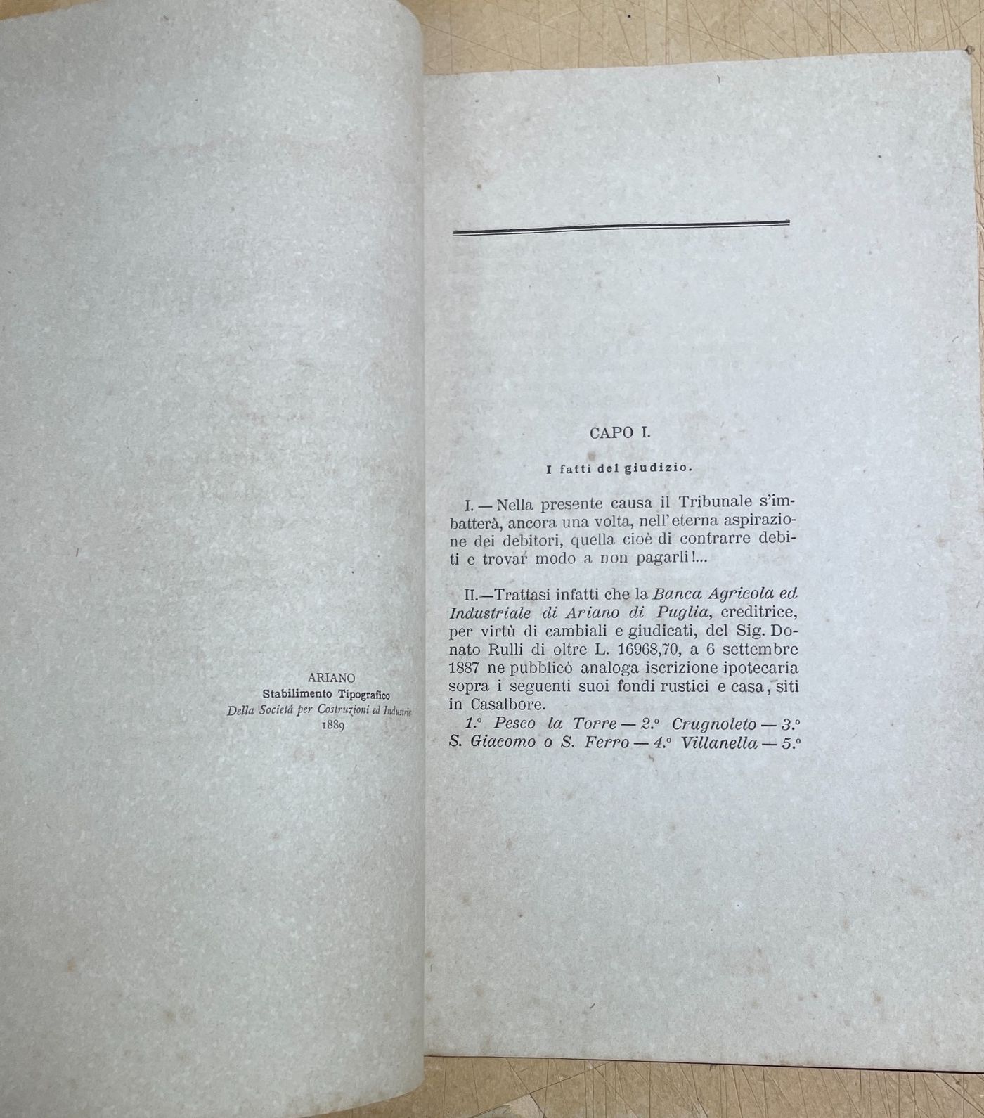 Irpinia, Ariano, Casalbore: Giuridica, Economia, Banca Agricola, Rulli, Pisapia, Ciccone