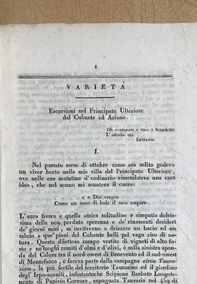 Campania, Irpinia, Sannio, Nisco: Antica Edizione   Storia Locale Napoletana, 1840