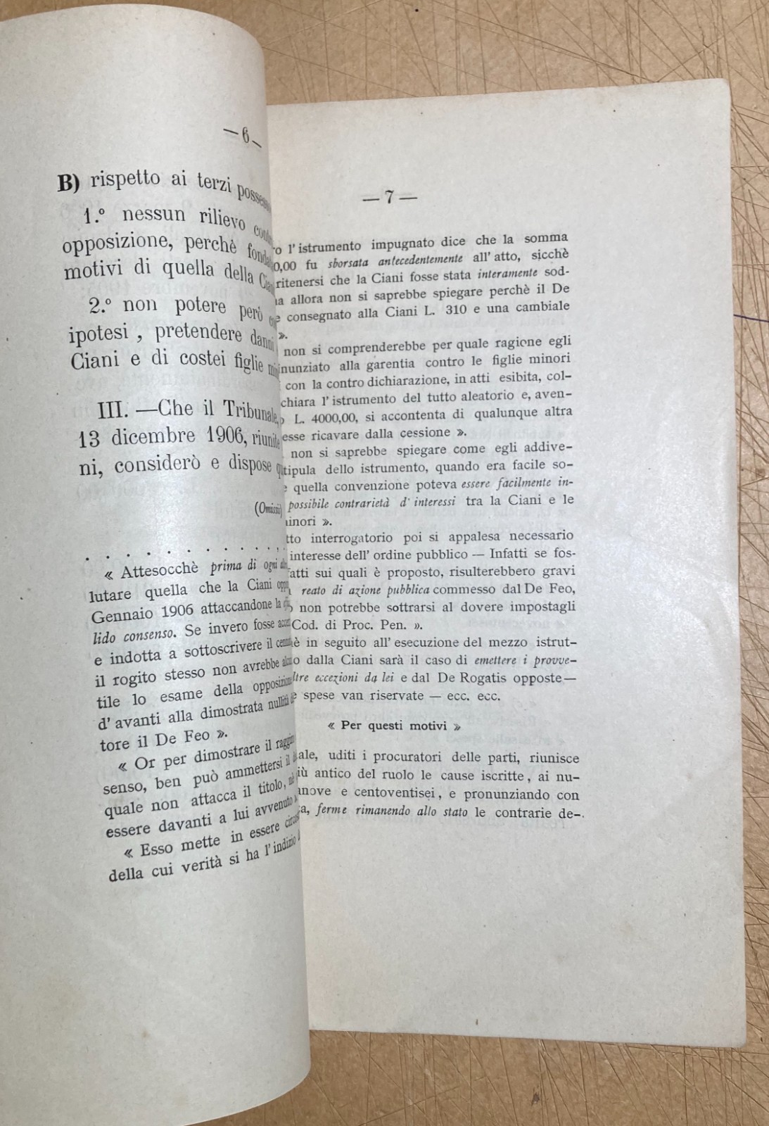 Campania, Irpinia, Ariano: Giuridica   Pisapia, Ciani Contro De Feo E De Rogatis (1907)