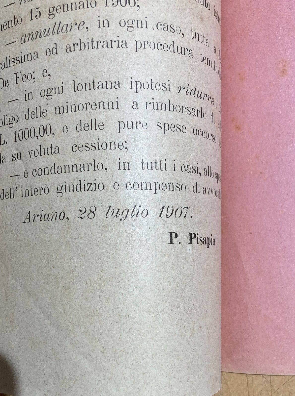 Campania, Irpinia, Ariano: Giuridica   Pisapia, Ciani Contro De Feo E De Rogatis (1907)