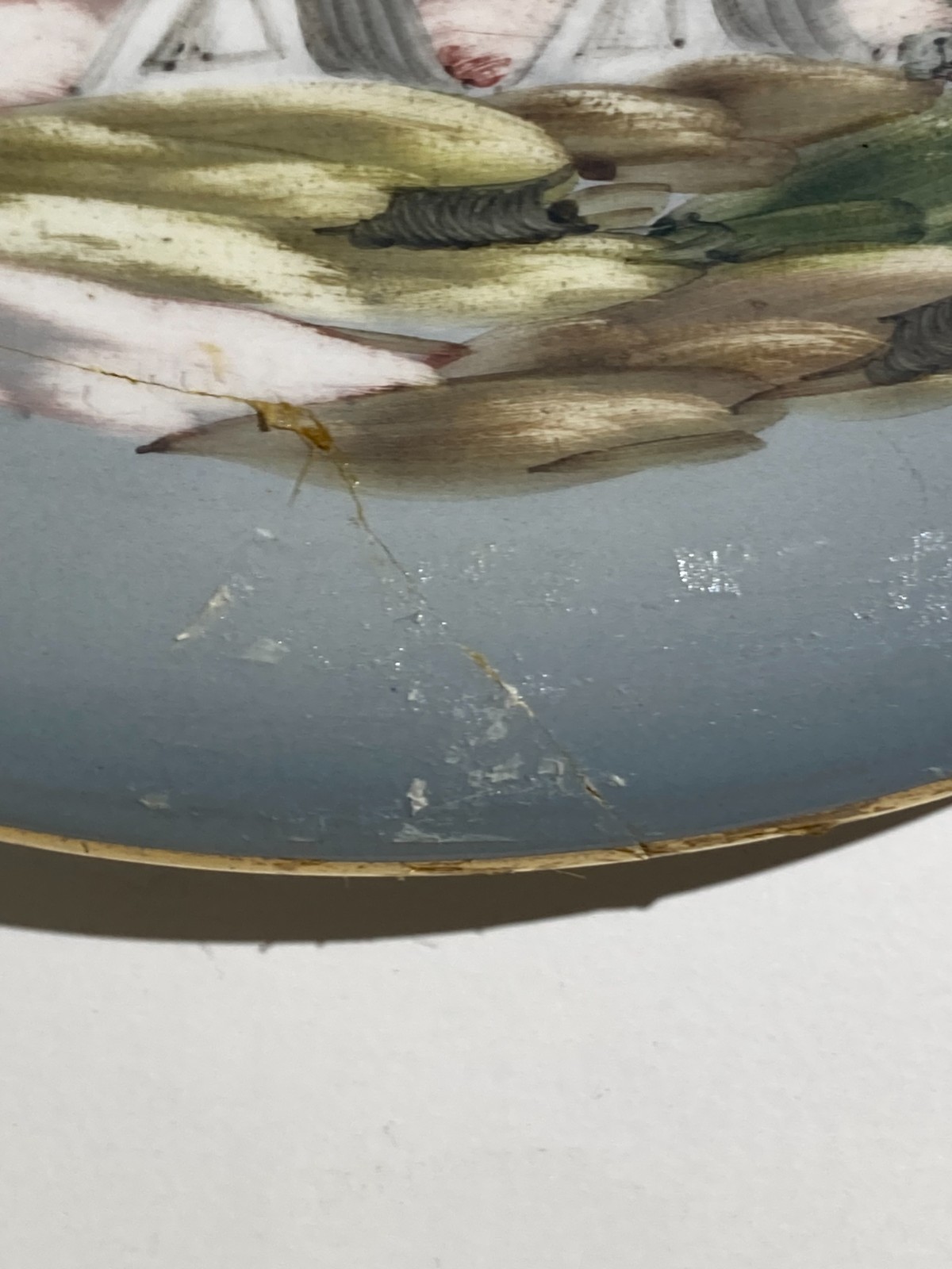 Artistica Veduta Con Rovine O Tempio, Ceramica Da Collezione, Marcata ACF