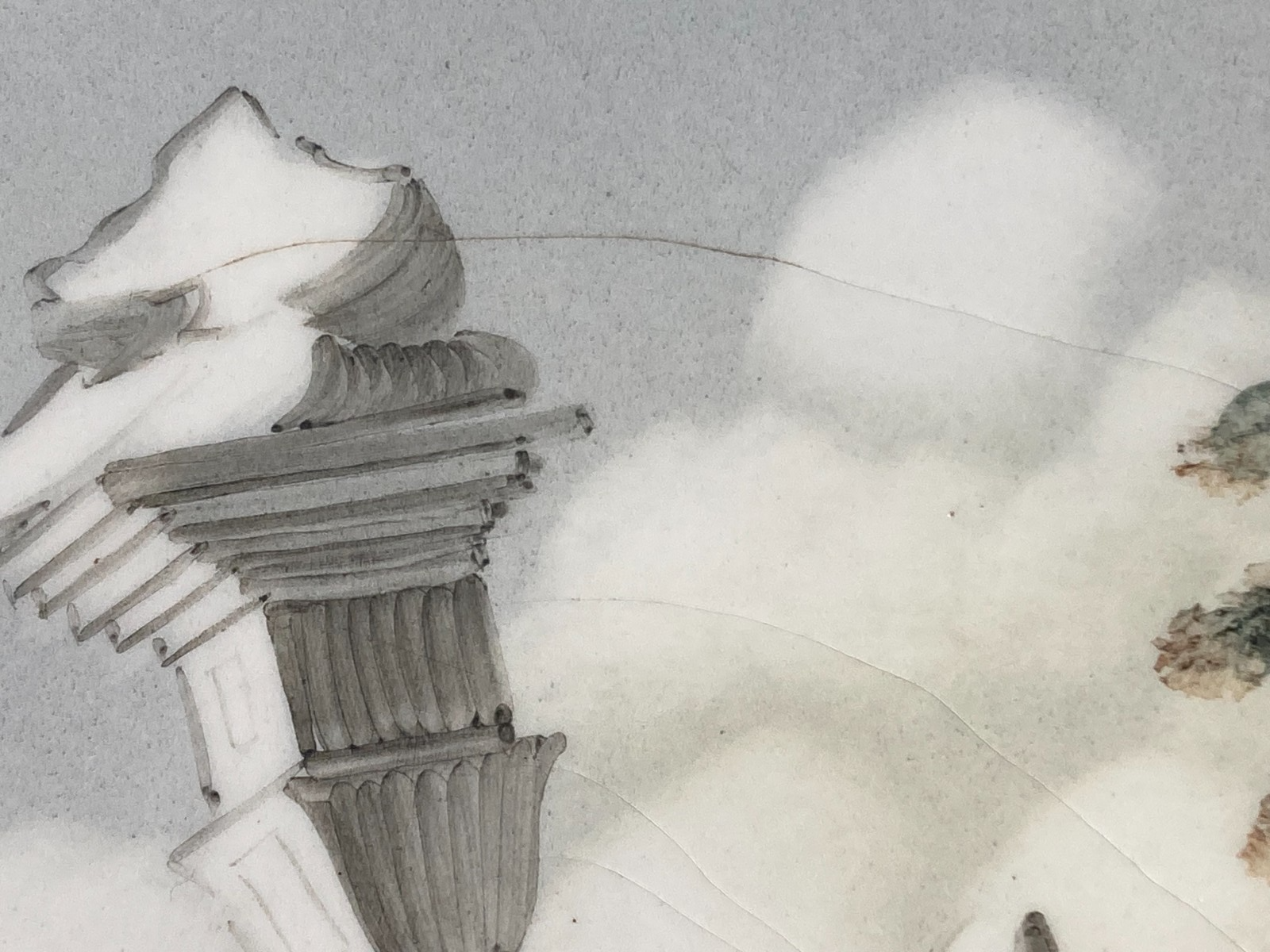 Artistica Veduta Con Rovine O Tempio, Ceramica Da Collezione, Marcata ACF