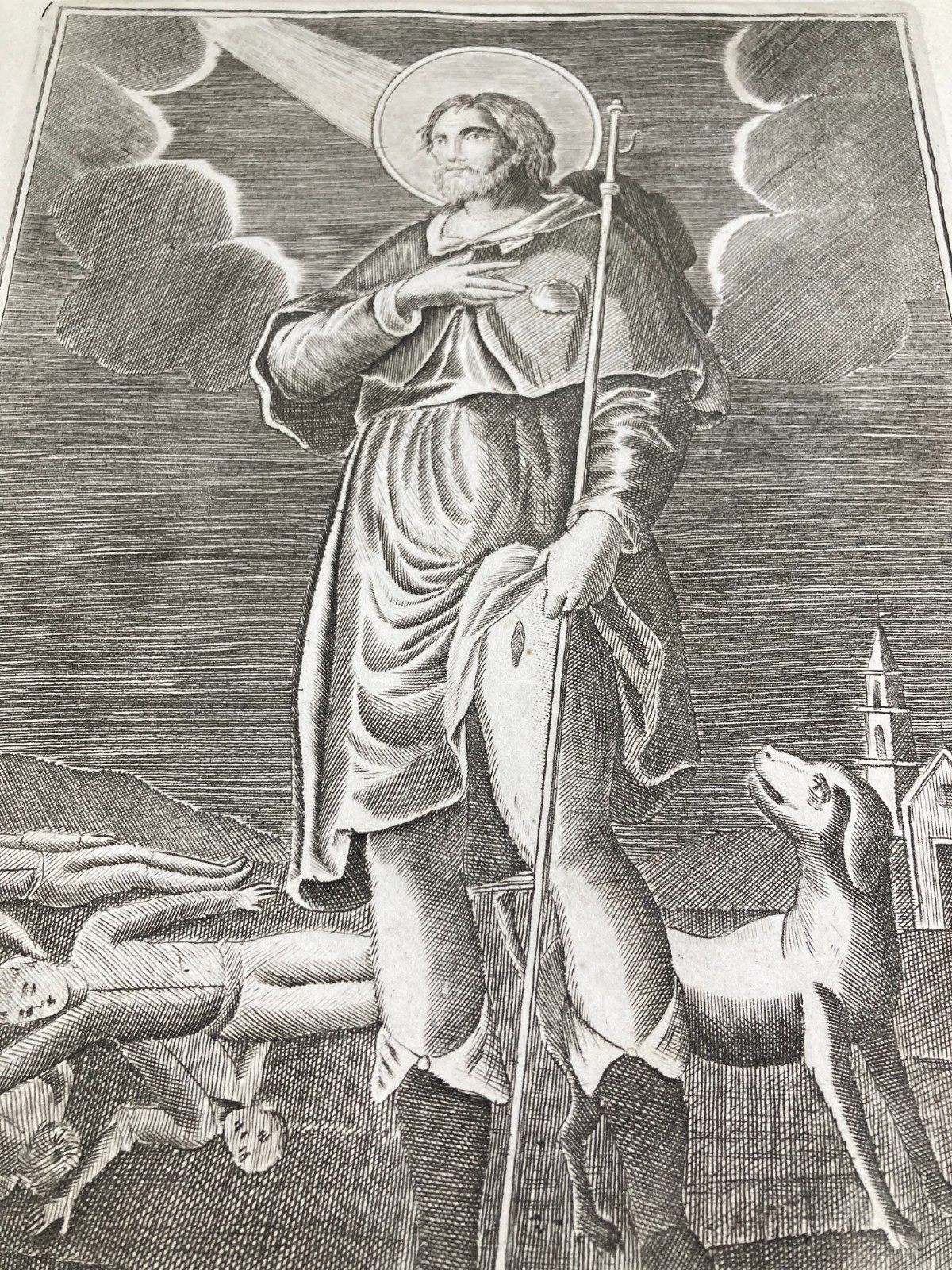 Antica Stampa Popolare Devozionale Di San Rocco, Protettore Di Gioiosa