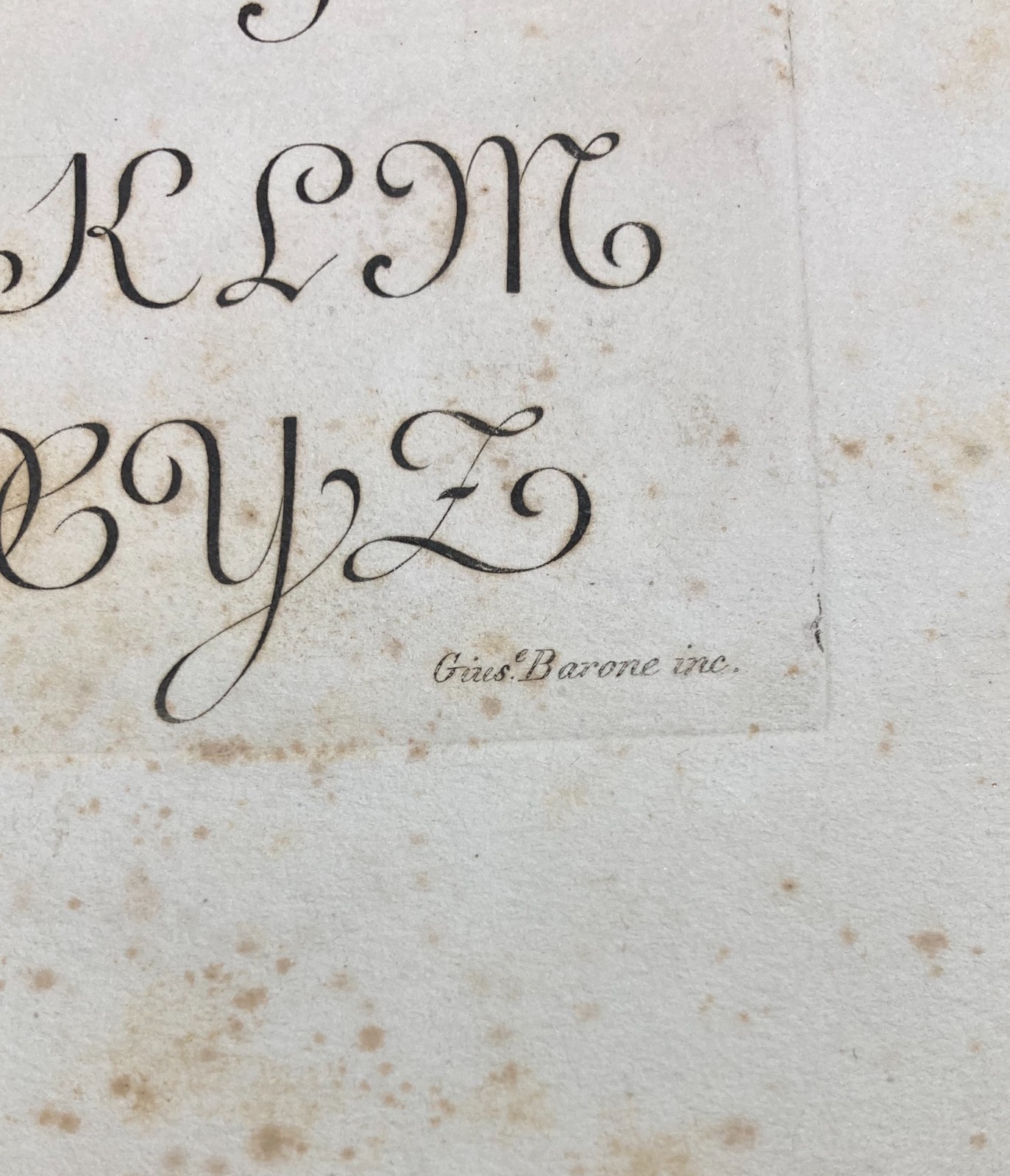 Scrittura, Calligrafia, Antica Incisione. Palaja, Incisore Barone. Rotondo Francese.