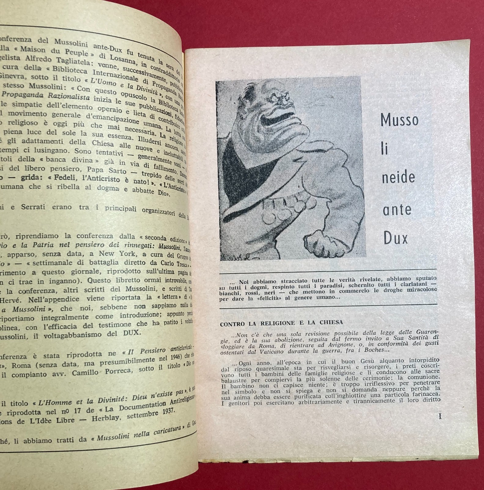 Satira, Fascismo, Mussolini, Propaganda Atea Antireligiosa. Sicilia, Ragusa, 1964
