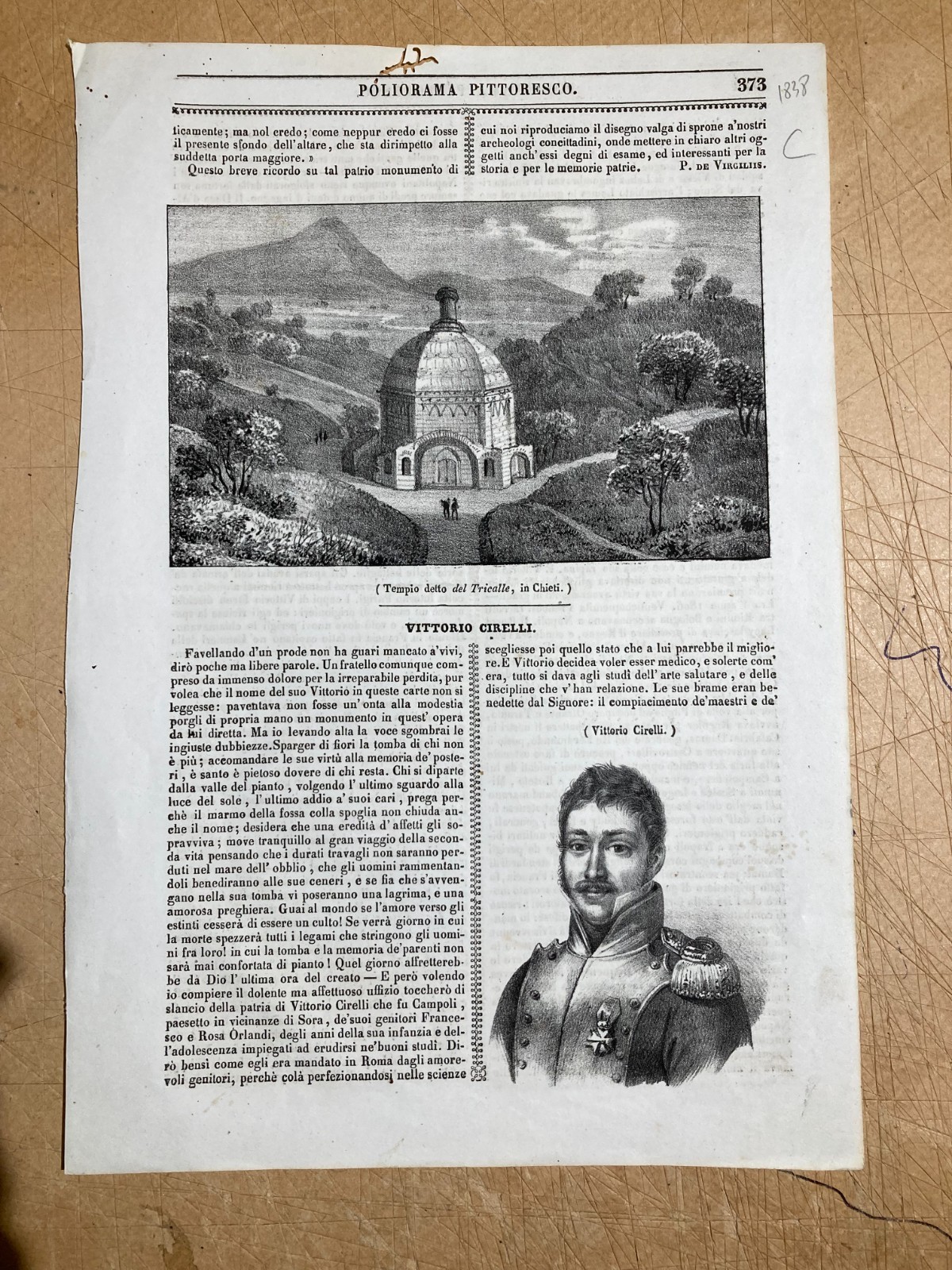 Abruzzo, Chieti, Tricalle. Antica Veduta Con Tempio, Stampa Litografica, Cirelli, 1800.