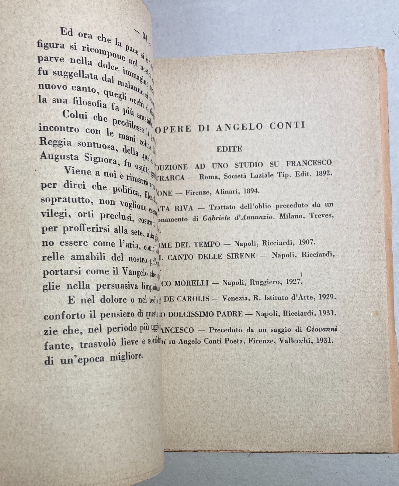 Mattia Limoncelli, Angelo Conti   Ricordo Biografico Con Dedica Autografa