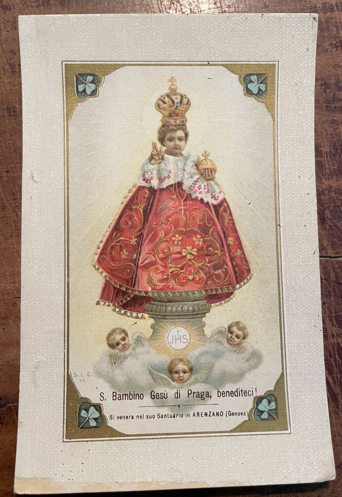 Antica Stampa Popolare Devozionale: Bambino Di Praga, Arenzano (Genova). Cromolitografia