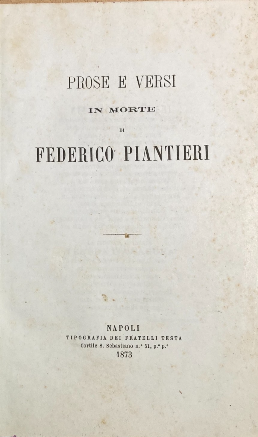 Prose E Versi In Morte Di Federico Piantieri Campania, Cilento, Sicilia