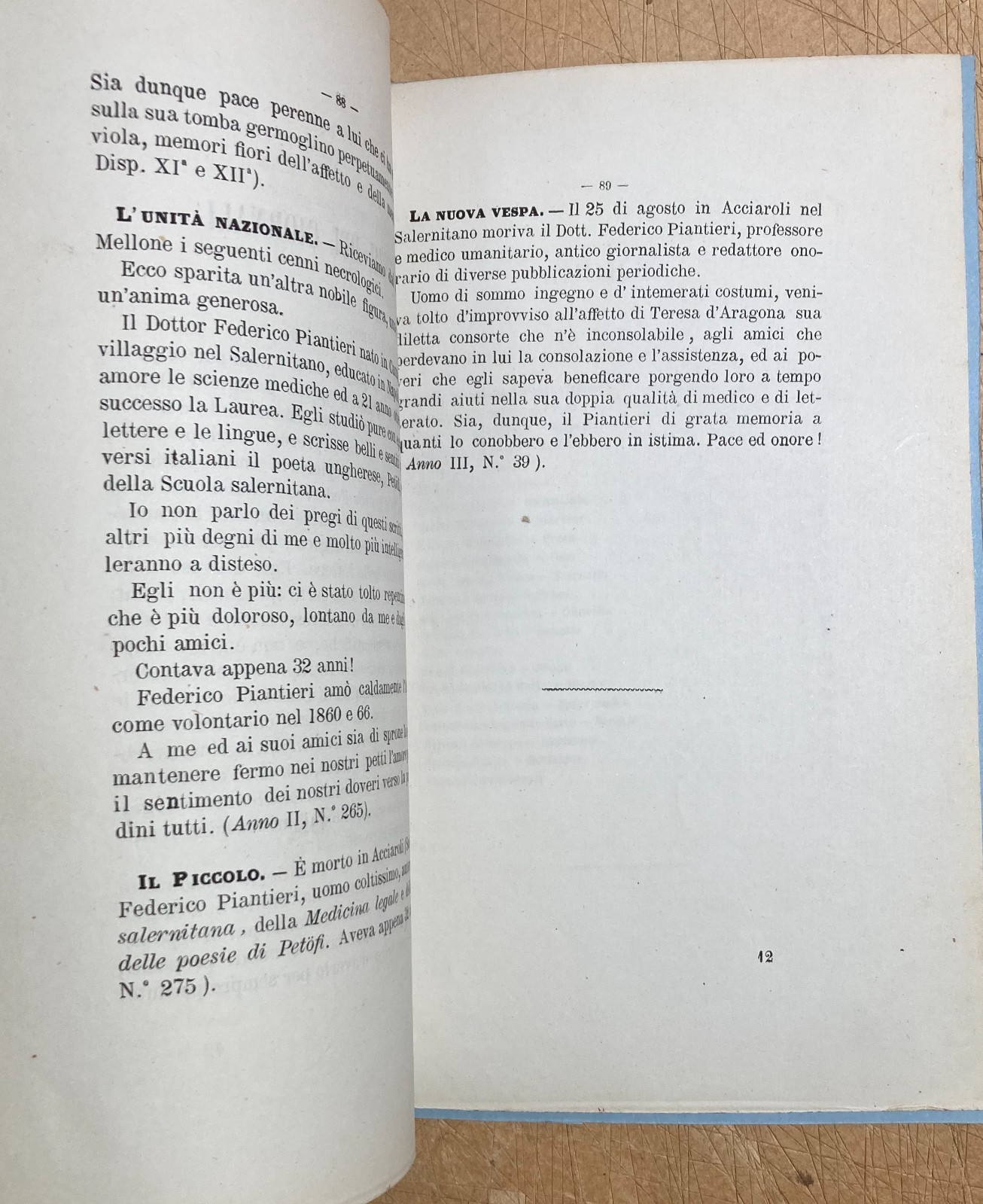 Prose E Versi In Morte Di Federico Piantieri Campania, Cilento, Sicilia