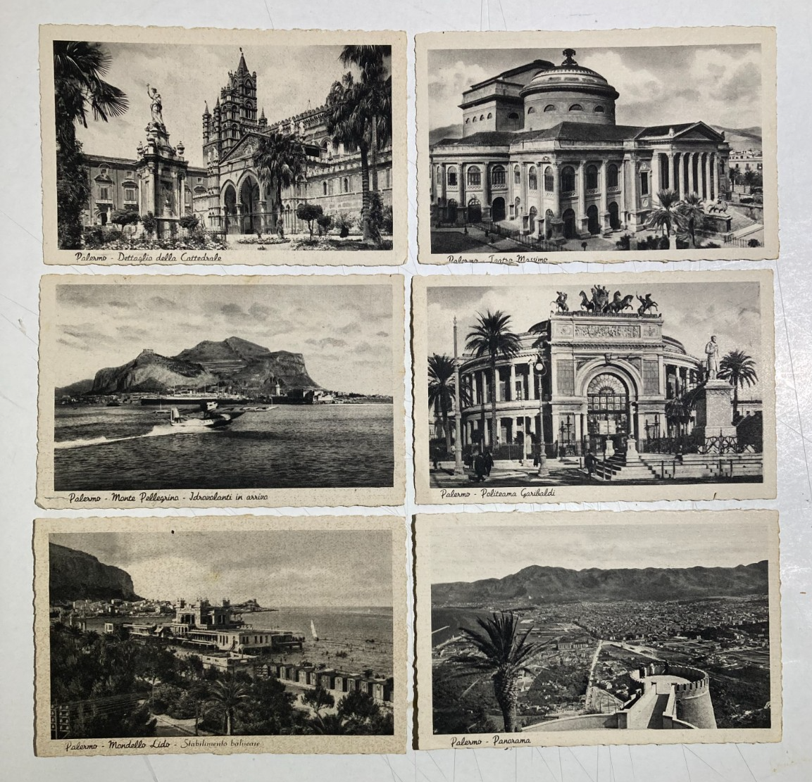 Sicilia, Palermo: Raccolta Di Sei Cartoline d'Epoca (Teatro, Mondello, Idrovolanti)