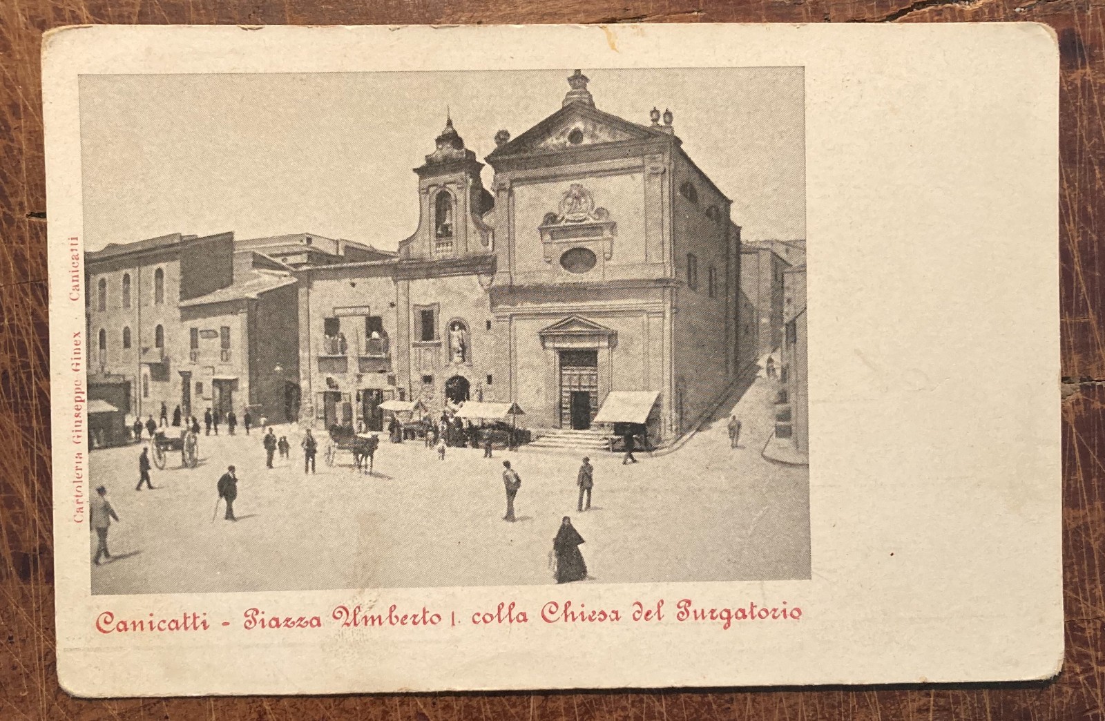 Sicilia, Agrigento, Canicattì: Animata Veduta Di Piazza Umberto I. Antica Cartolina d'Epoca