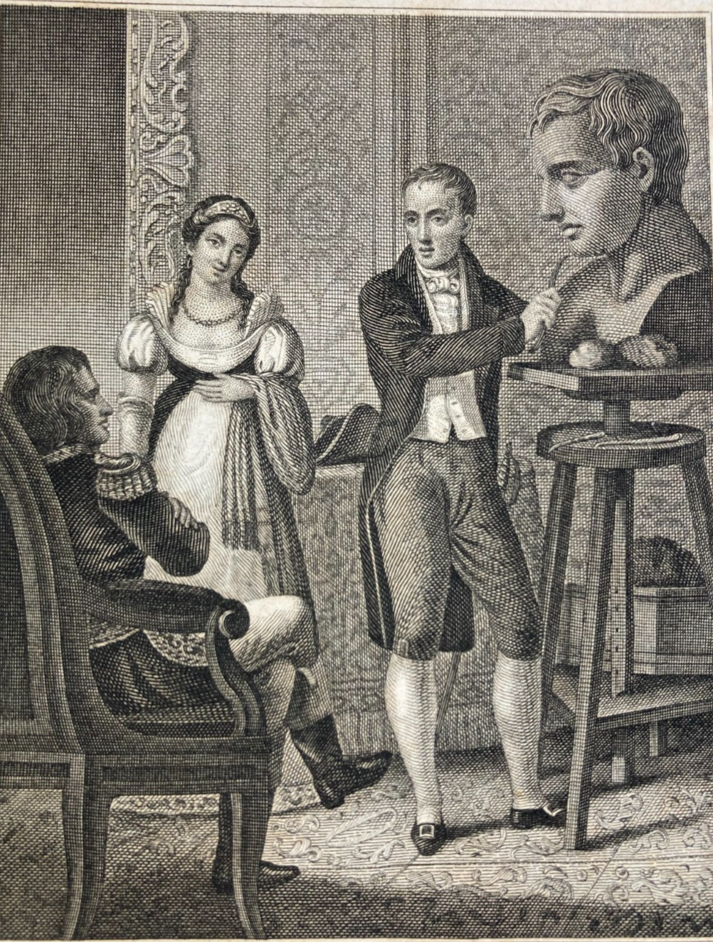 Scultura, Canova, Napoleone E Giuseppina. Antica Incisione Di Avico Su Disegno Di Marcovich, XIX Secolo