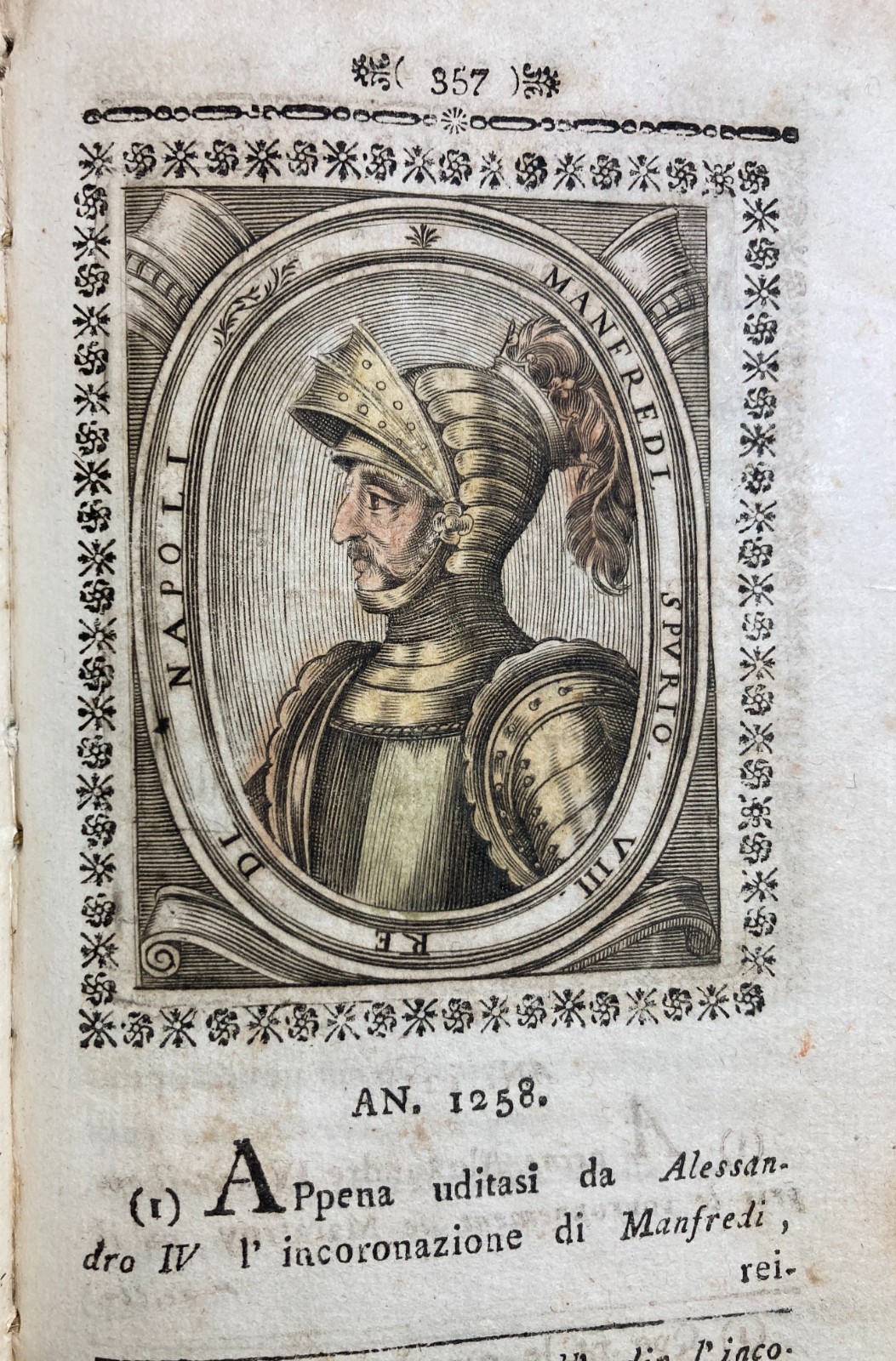 Re Manfredi. Ritratto In Armatura. Incisione All'Acquaforte Del XVIII Secolo.