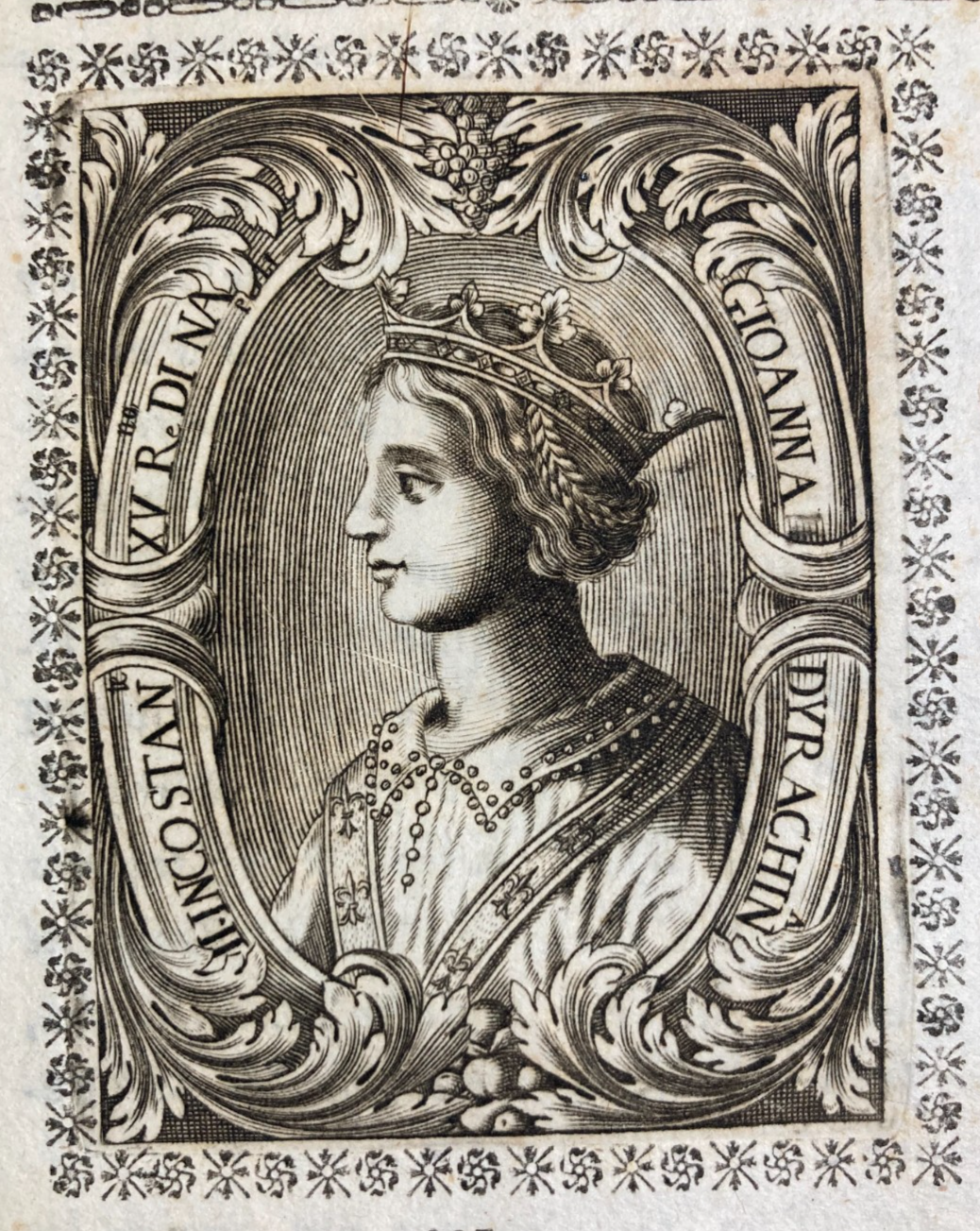 Storia Antica Napoletana: Ritratto Di Regina Giovanna. Incisione Del XVIII Secolo