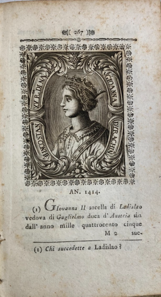 Storia Antica Napoletana: Ritratto Di Regina Giovanna. Incisione Del XVIII Secolo