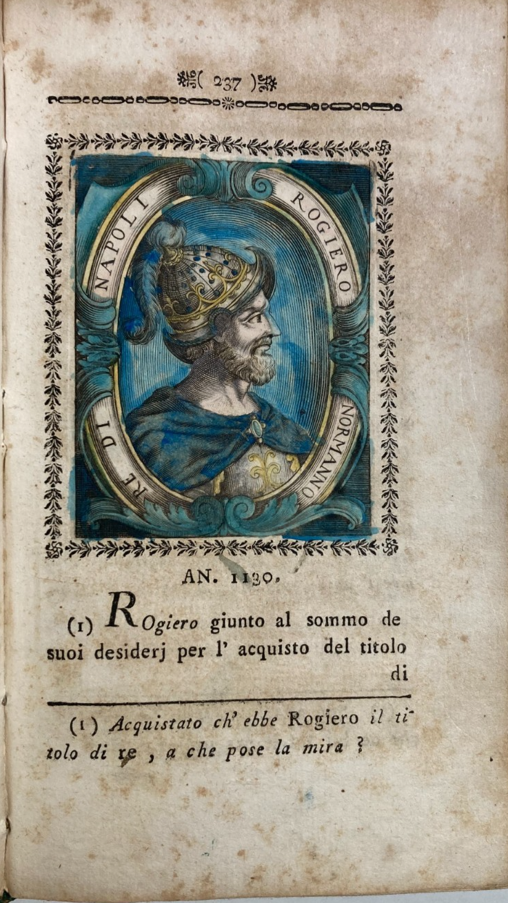 Storia Antica Napoletana. Ritratto Di Re Ruggero. Incisione Del Settecento.