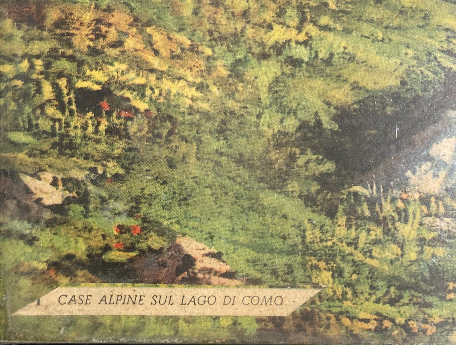 Lago Di Como, Case Alpine: Veduta Paesaggistica Lacustre. Stampa d'Epoca