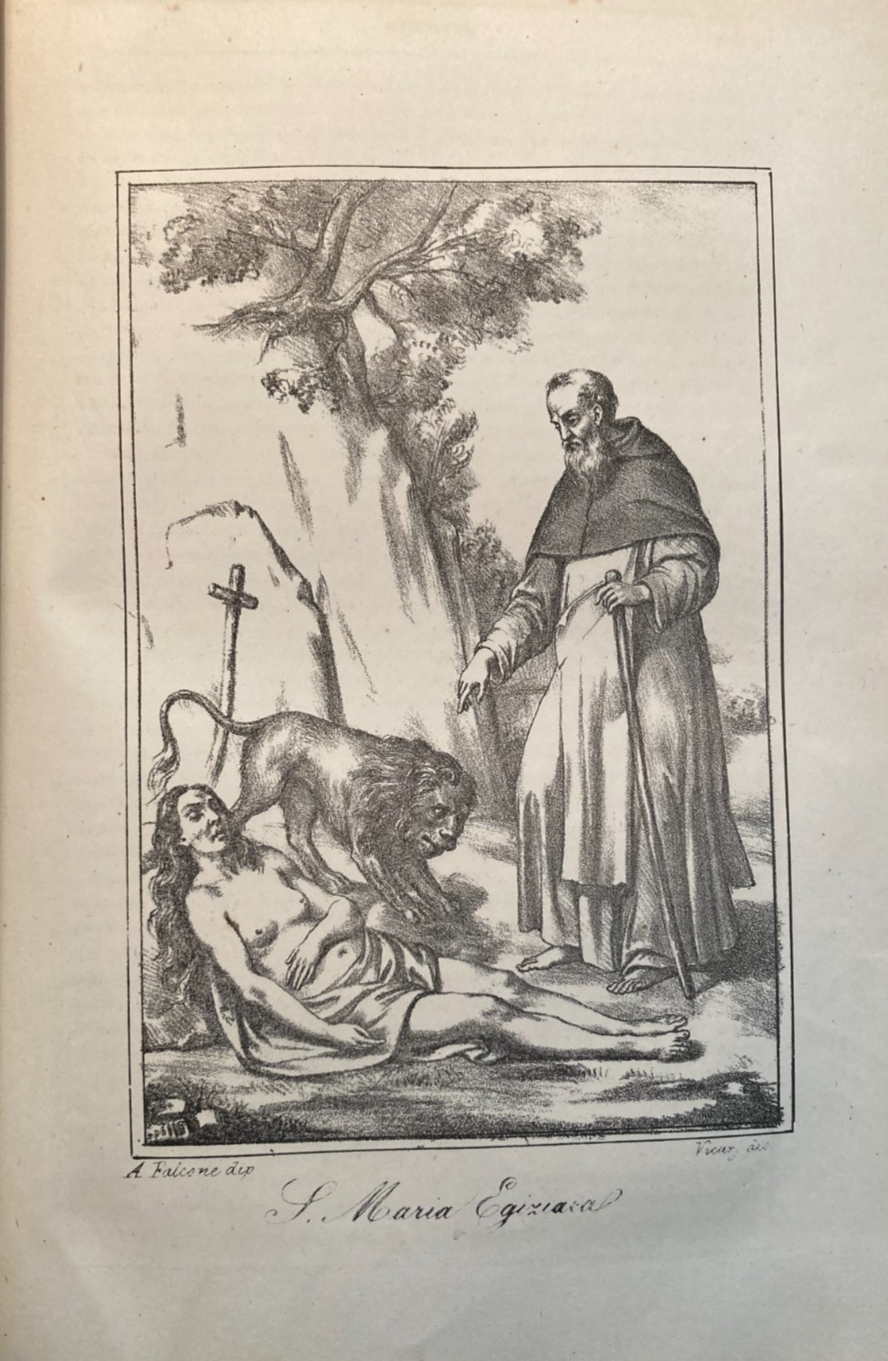 Storia Biblica. S. Maria Egiziaca. Antica Stampa Litografica. Arte. Vicarj. Falcone.