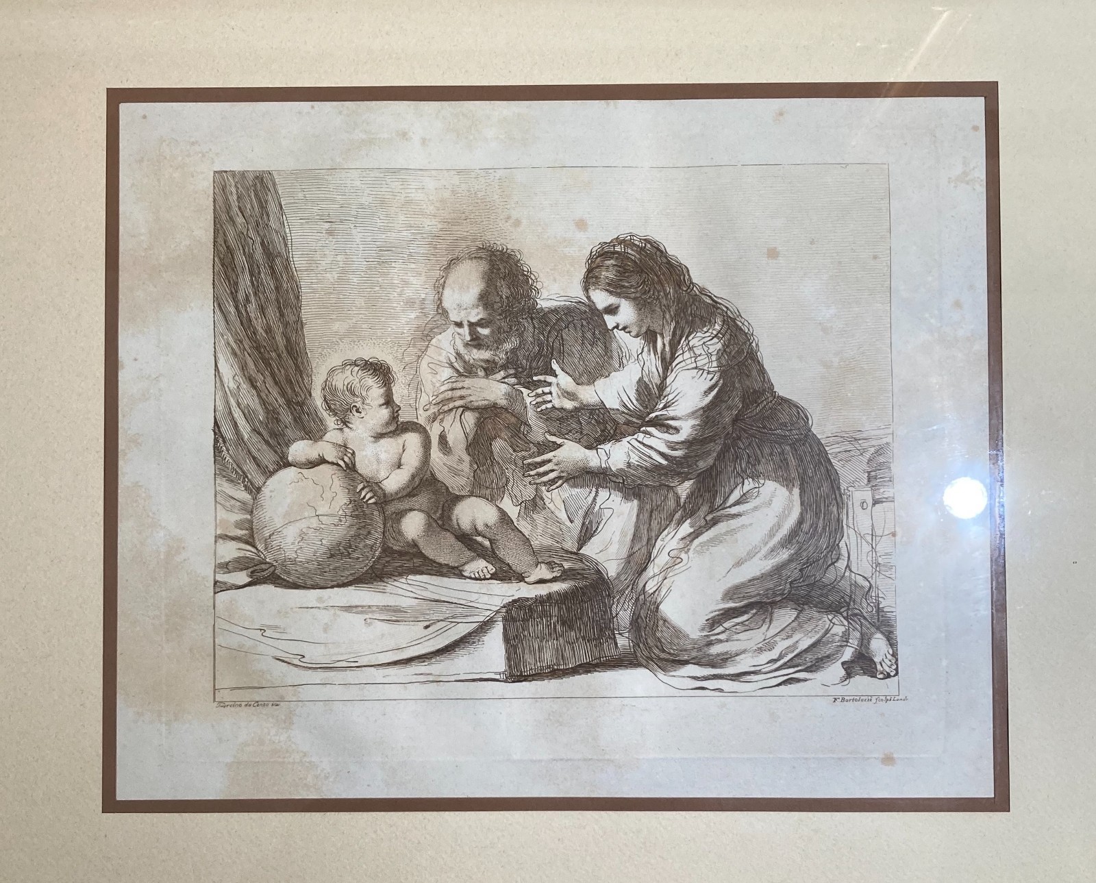 Maternità Sacra Famiglia Antica Incisione Di Francesco Bartolozzi Su Disegno Del Guercino