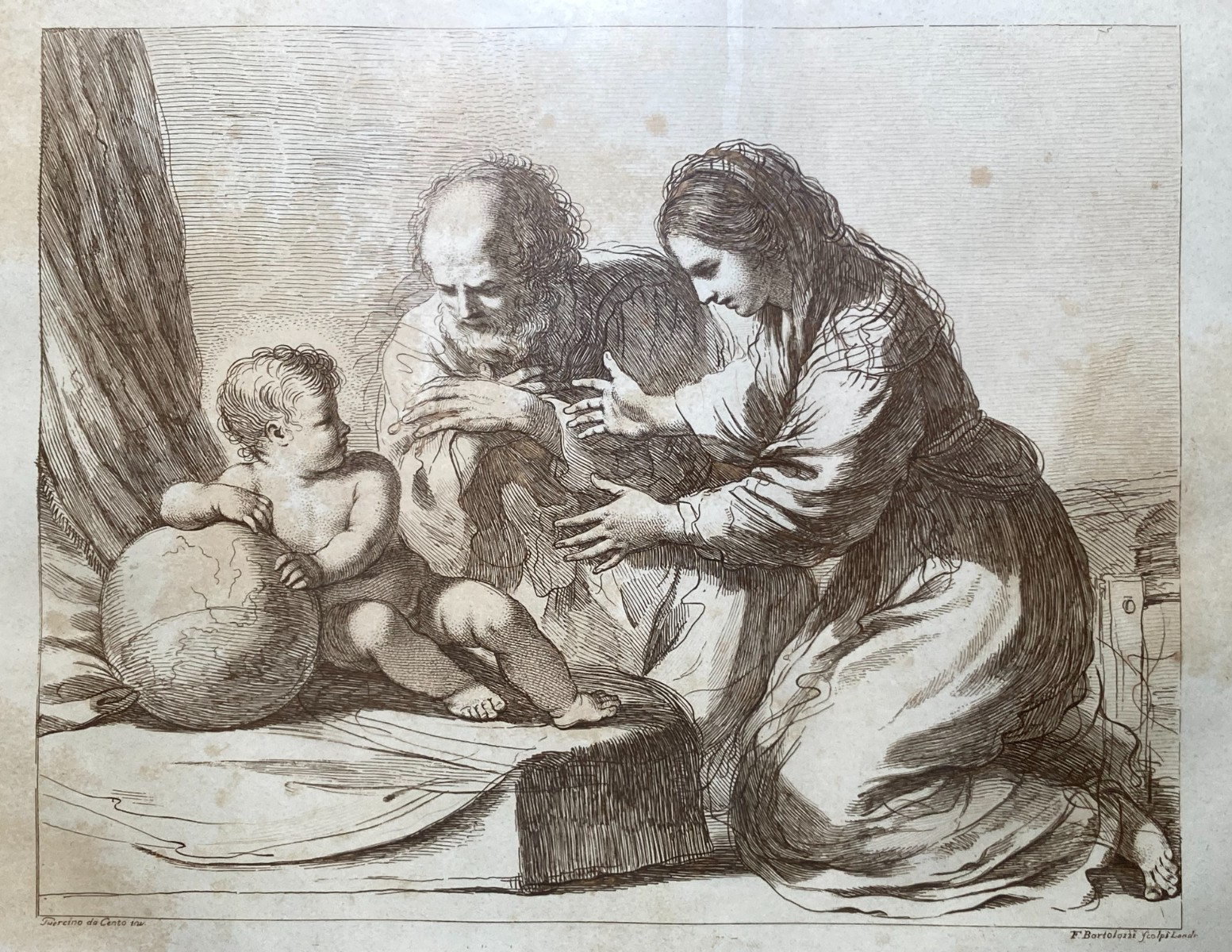 Maternità Sacra Famiglia Antica Incisione Di Francesco Bartolozzi Su Disegno Del Guercino
