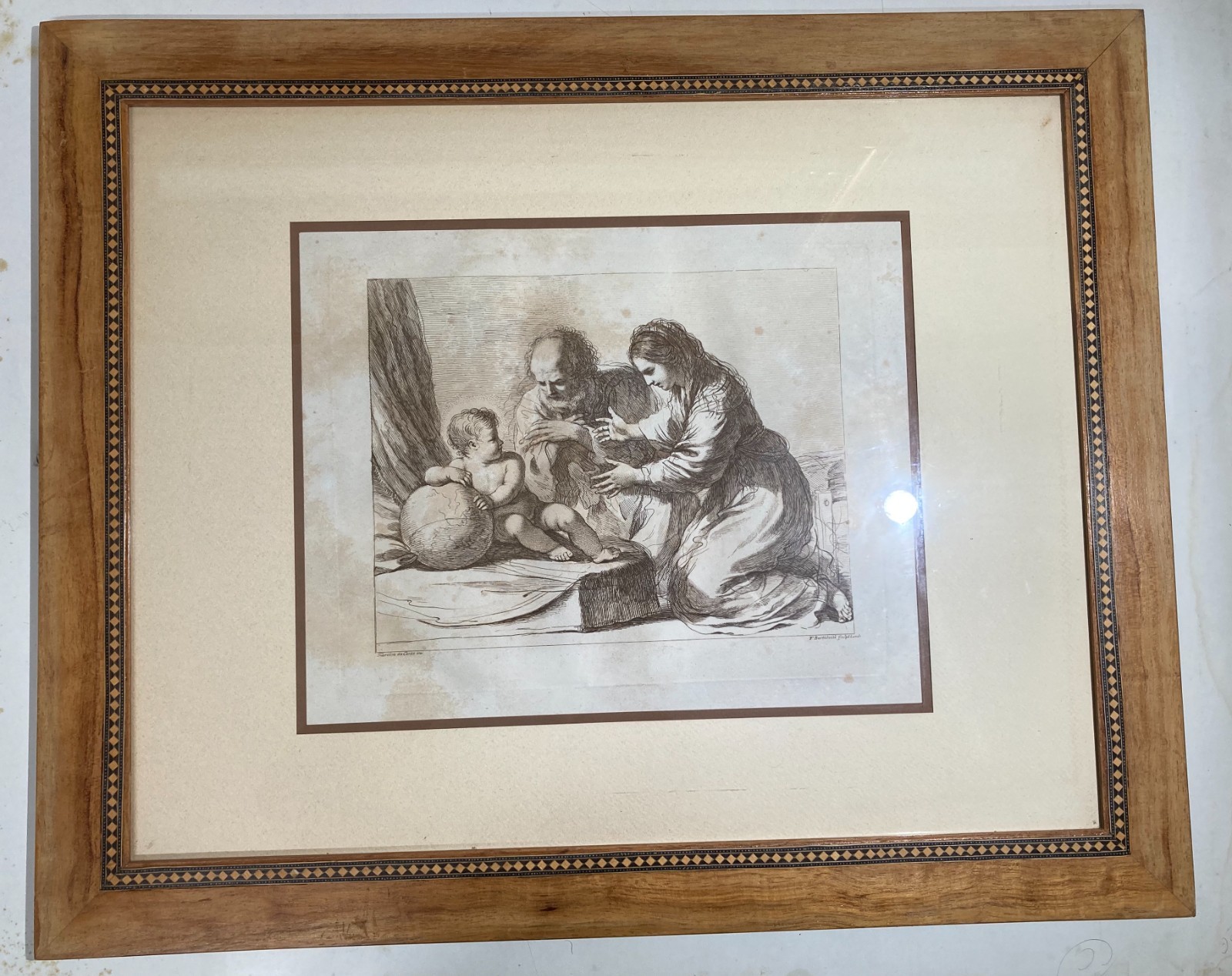 Maternità Sacra Famiglia Antica Incisione Di Francesco Bartolozzi Su Disegno Del Guercino