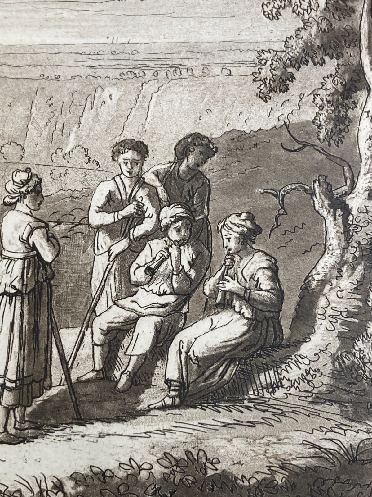 Antica Veduta Pastorale Con Musicanti   Artista Claude Lorrain   Incisore L. Caracciolo