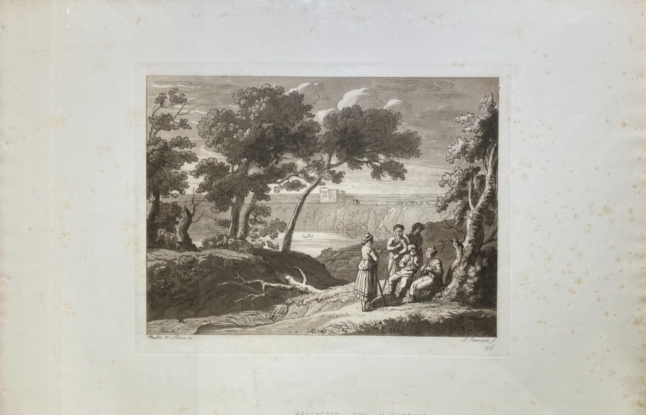 Antica Veduta Pastorale Con Musicanti   Artista Claude Lorrain   Incisore L. Caracciolo