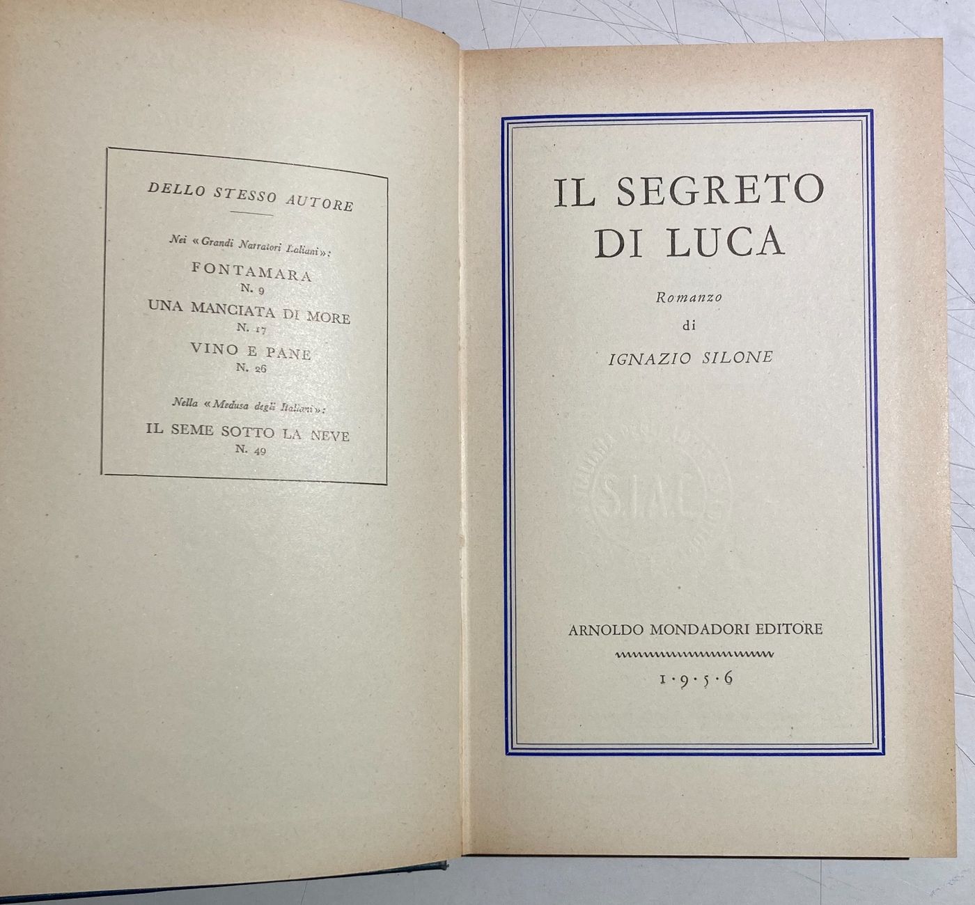 Abruzzo, Marsica. Il Segreto Di Luca Di Ignazio Silone. Edizione Mondadori 1956
