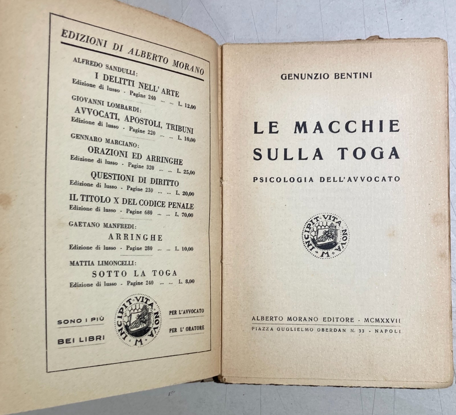 Genunzio Bentini, Le Macchie Sulla Toga: Psicologia Dell'Avvocato. Napoli, 1927