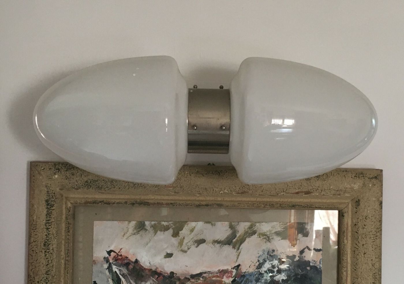 Lampada Da Parete Di Design In Vetro Lattimo E Metallo Cromato, Anni '70