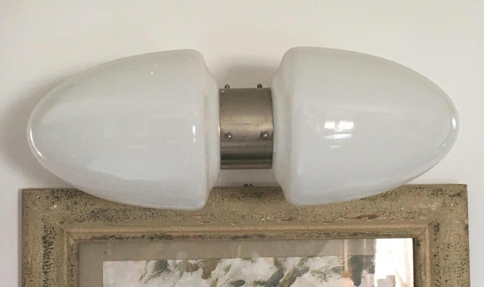 Lampada Da Parete Di Design In Vetro Lattimo E Metallo Cromato, Anni '70