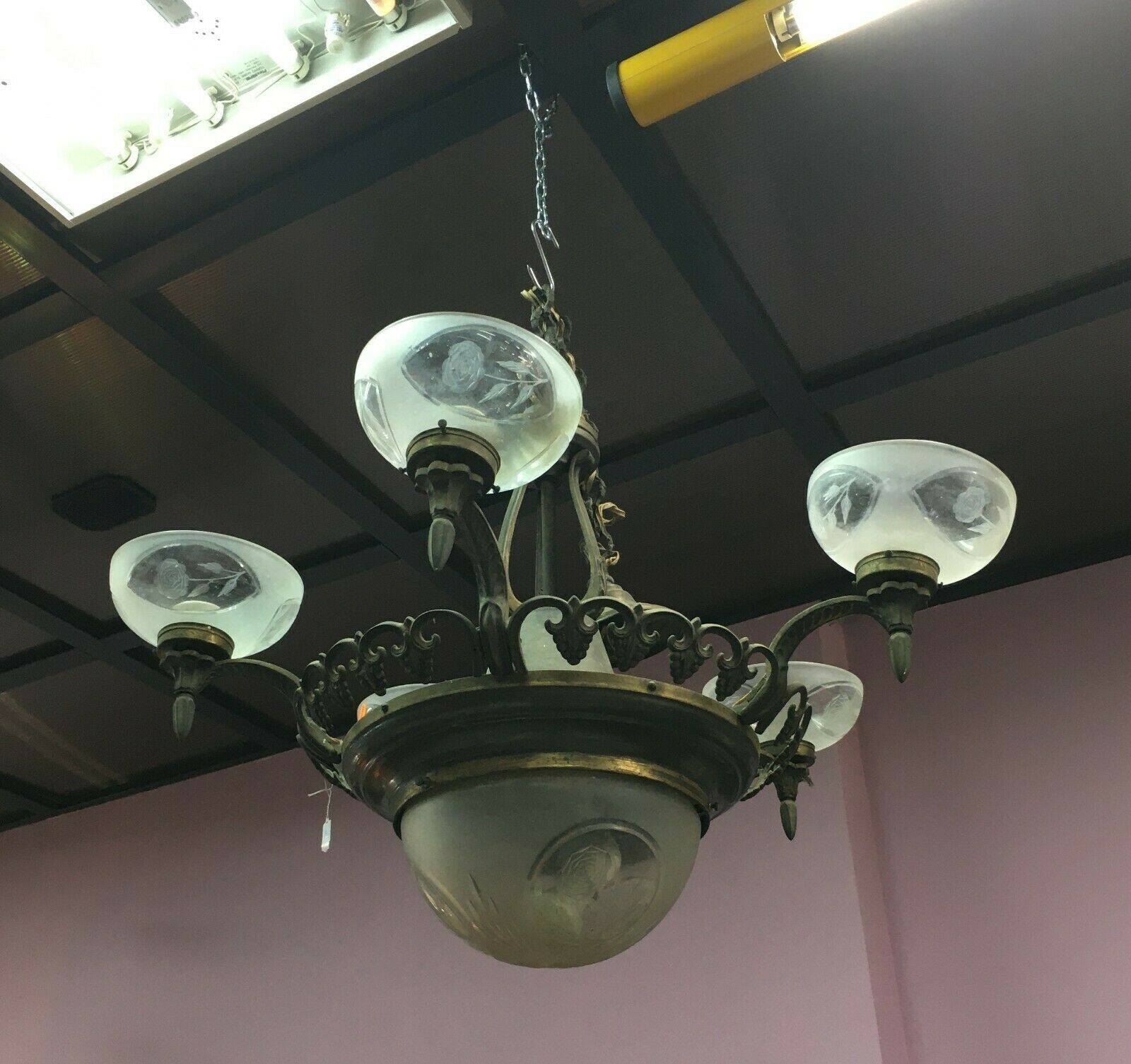 Arredi Antichi   Lampada A Sospensione Decorativa Con Vetri Incisi