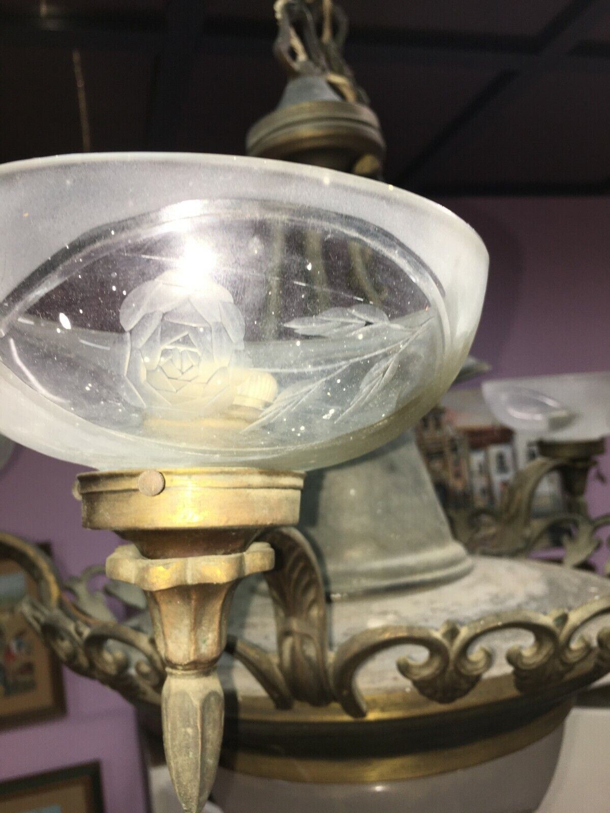 Arredi Antichi   Lampada A Sospensione Decorativa Con Vetri Incisi