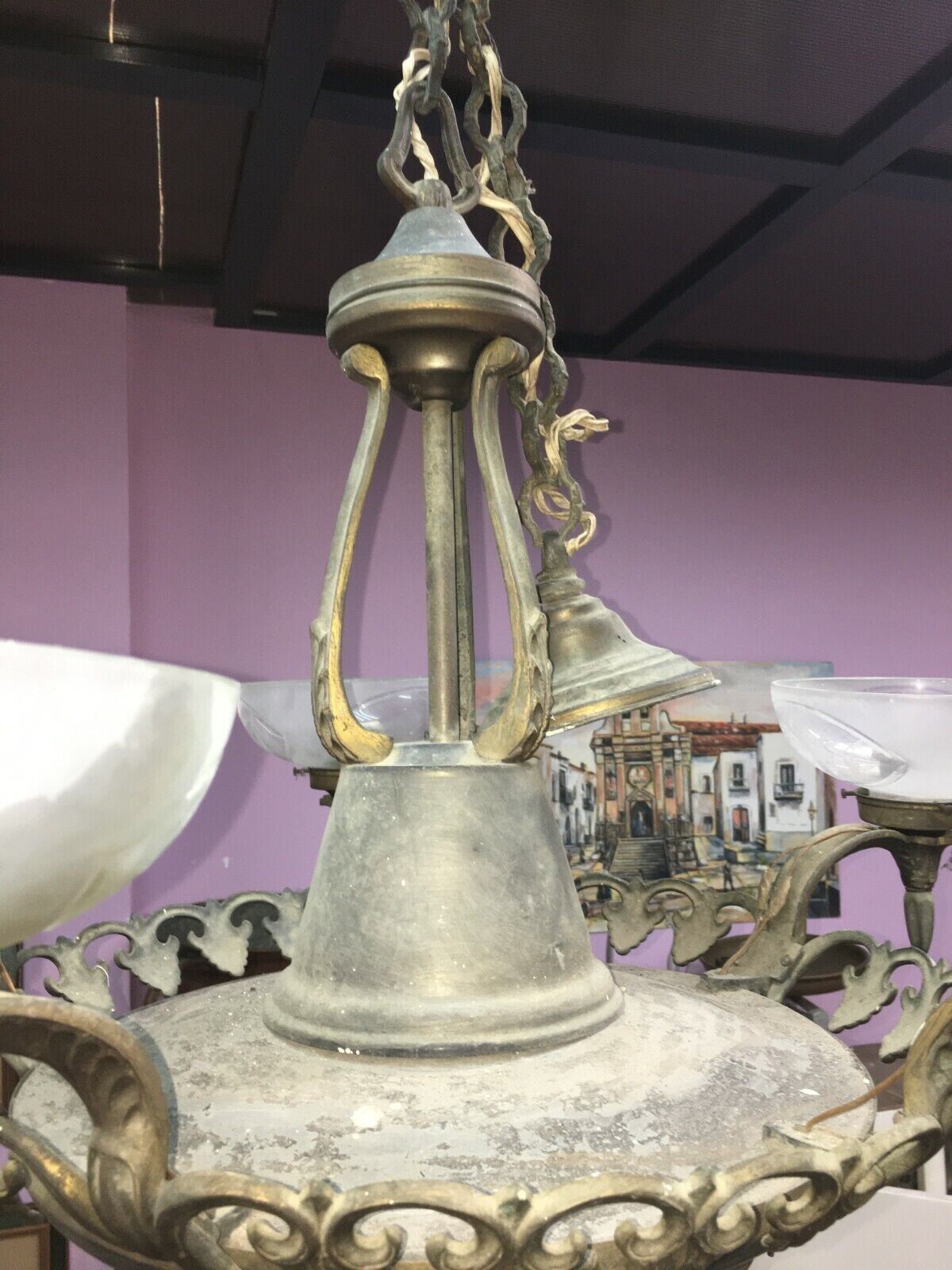 Arredi Antichi   Lampada A Sospensione Decorativa Con Vetri Incisi