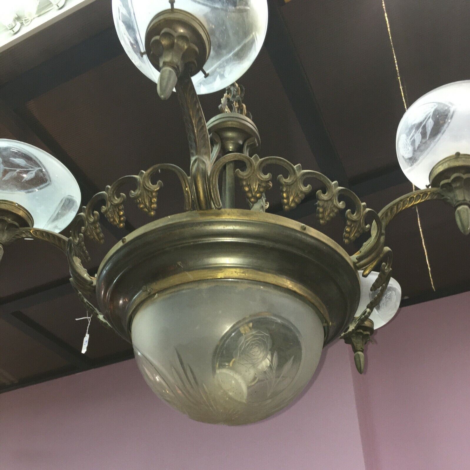 Arredi Antichi   Lampada A Sospensione Decorativa Con Vetri Incisi